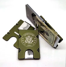 U.S. Army Mens Aluminum Wallet, RFID protection, Green Anodized