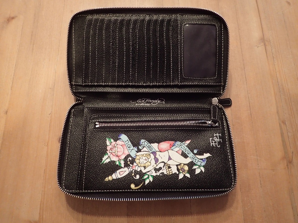 Ed Hardy Wing And Skulls Travel Passport Wallet - You Only Live