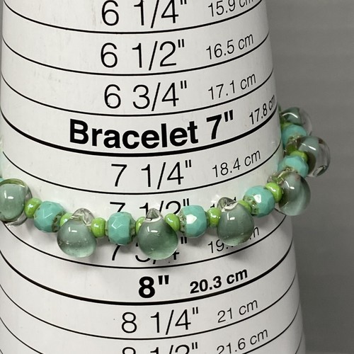 Turquoise Glass Bracelet Briolette Teardrop Blue Green Beads Stretch Aqua 7.5" - Picture 8 of 8