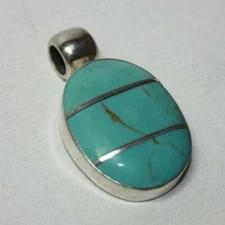 Southwestern Sterling Silver Turquoise Inlay Slide Pendant  [101GRA]