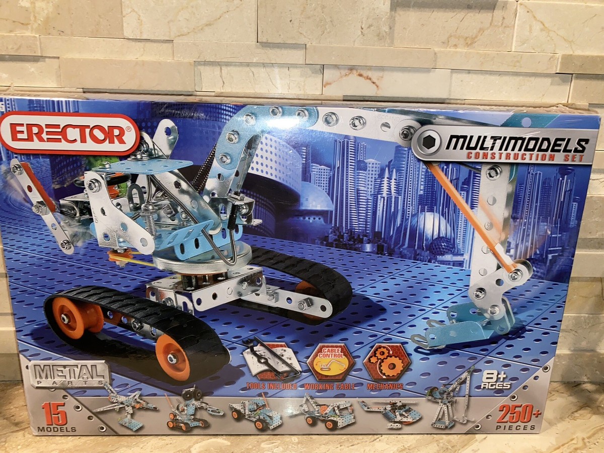 Erector Multimodels Construction Set 250+ Metal Parts 15 Models