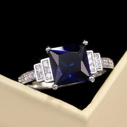 Uloveido Anello corona principessa color argento con zaffiro simulato promessa CZ classico eternità fidanzamento fede nuziale anello per le donne, L1/2 (51.9mm), Cristallo, Zirconia cubica