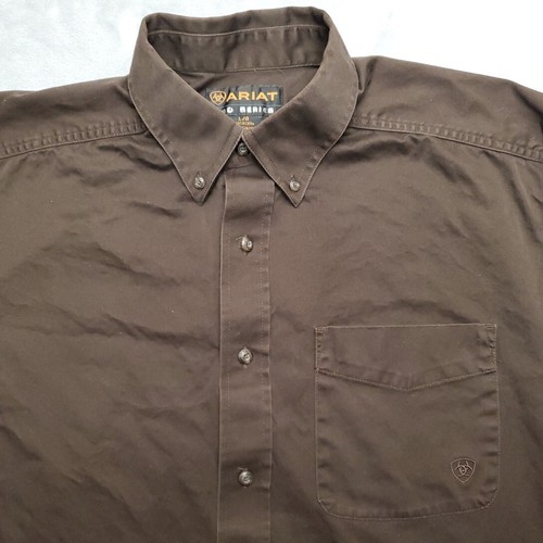 Ariat Shirt Mens Large Brown Pro Series Long Sleeve Twill Ranch Work Cowboy - Picture 2 of 8