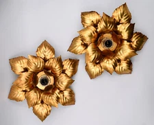 Pair of Vintage Masca Italy Leaves Flower Pattern Ceiling Lights or Sconces