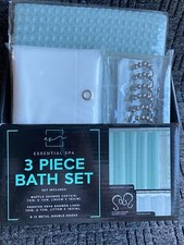 Essential Spa 3 Piece Bath Set LT AQUA with Liner and 12 Metal Hooks BRAND NEW
