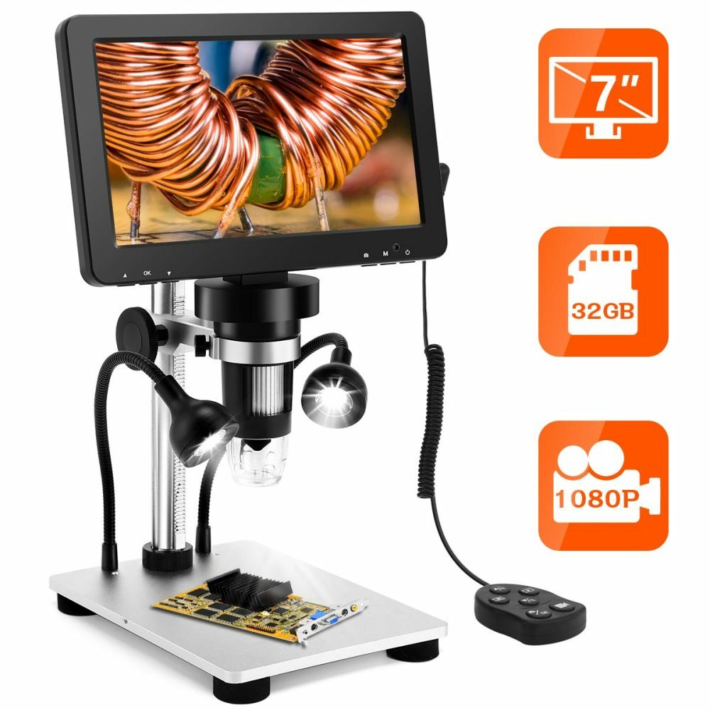 Digitale Microscoop – 50X Tot 1200X Vergroting - 7 Inch LCD Scherm 12 Mp Verstelbare Led Licht Zwart Digitale Microscoop – 50X Tot 1200X Vergroting - 7 Inch LCD Scherm 12 Mp Verstelbare Led Licht Zwart