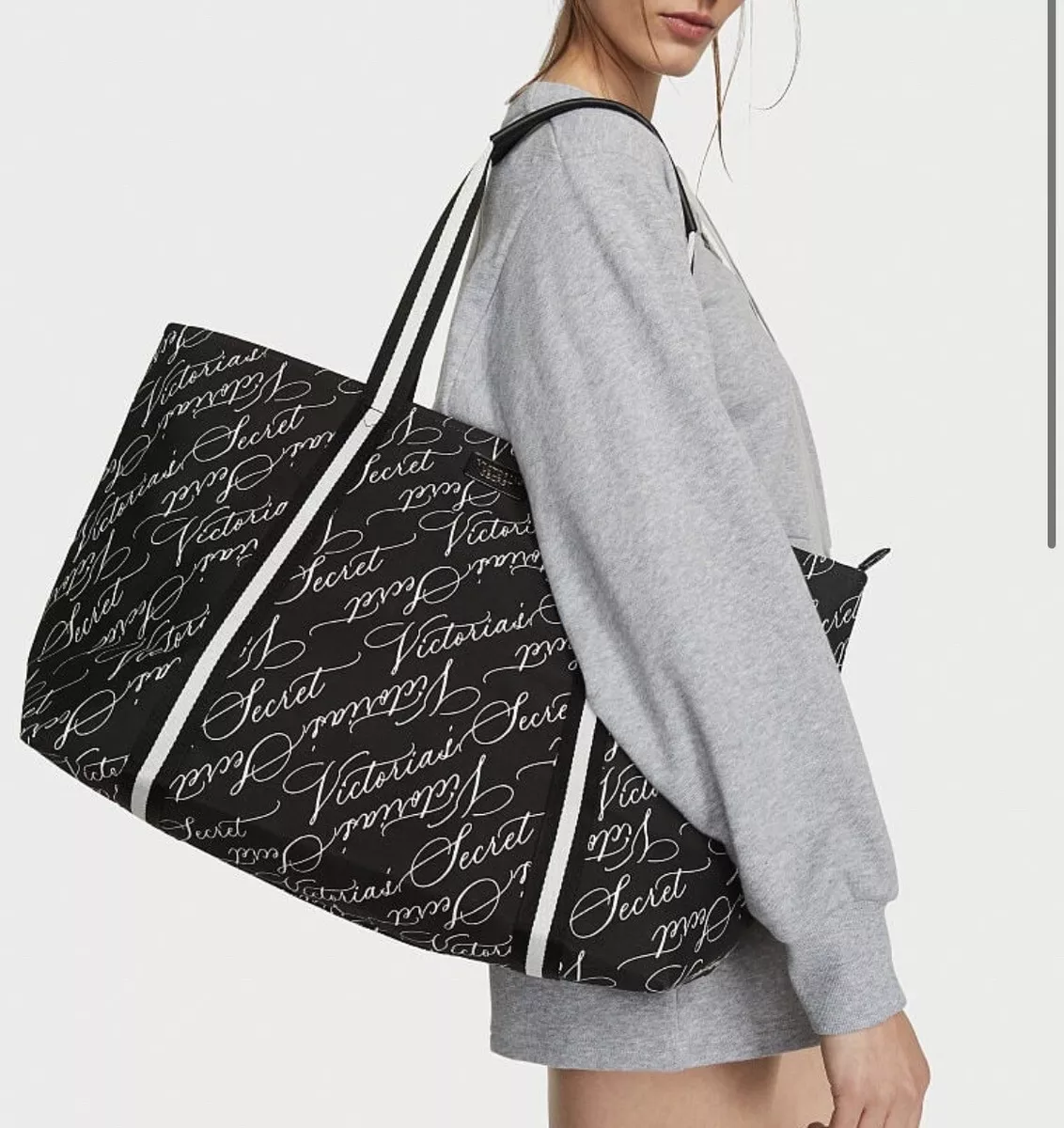 victoria secret Logo Weekender Tote Black White Signature 26689486