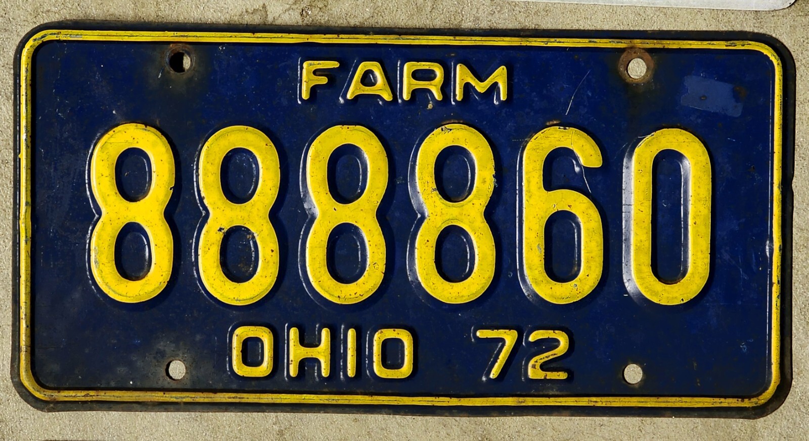 1972 Yellow on Blue Ohio FARM License Plate Nice Number!