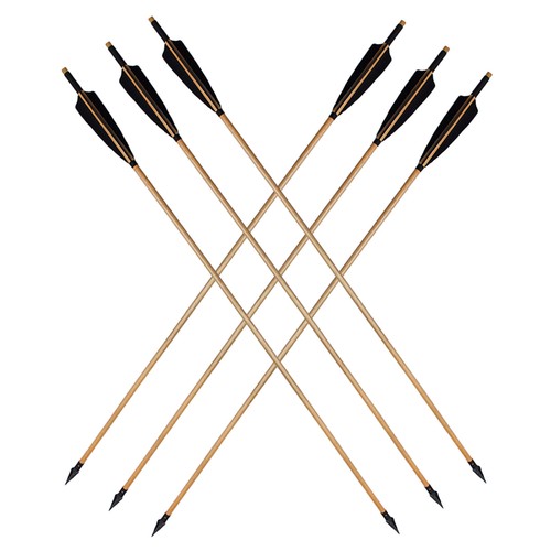 6 Pcs Handmade Traditional Wooden Arrows 33‘’ Black Feather Shaft Load Iron Tip - Picture 10 of 10