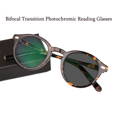 Transition Photochromic Reading Glasses Round Outdoor Resin Sunglasses +1.5~+3.5