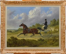 Handmade Old Master-Art Antique Oil Painting Portrait Men Racehorse on canvas