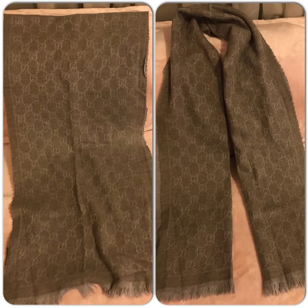Écharpe marron authentique Gucci unisexe classique monogramme laine d'hiver