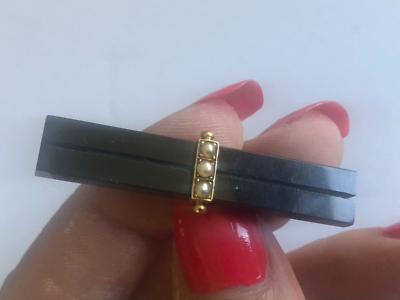 Broche Ancienne XIXème En Or Massif 18K - Onyx Et Perles, Type Mourning Brooch, Occasion