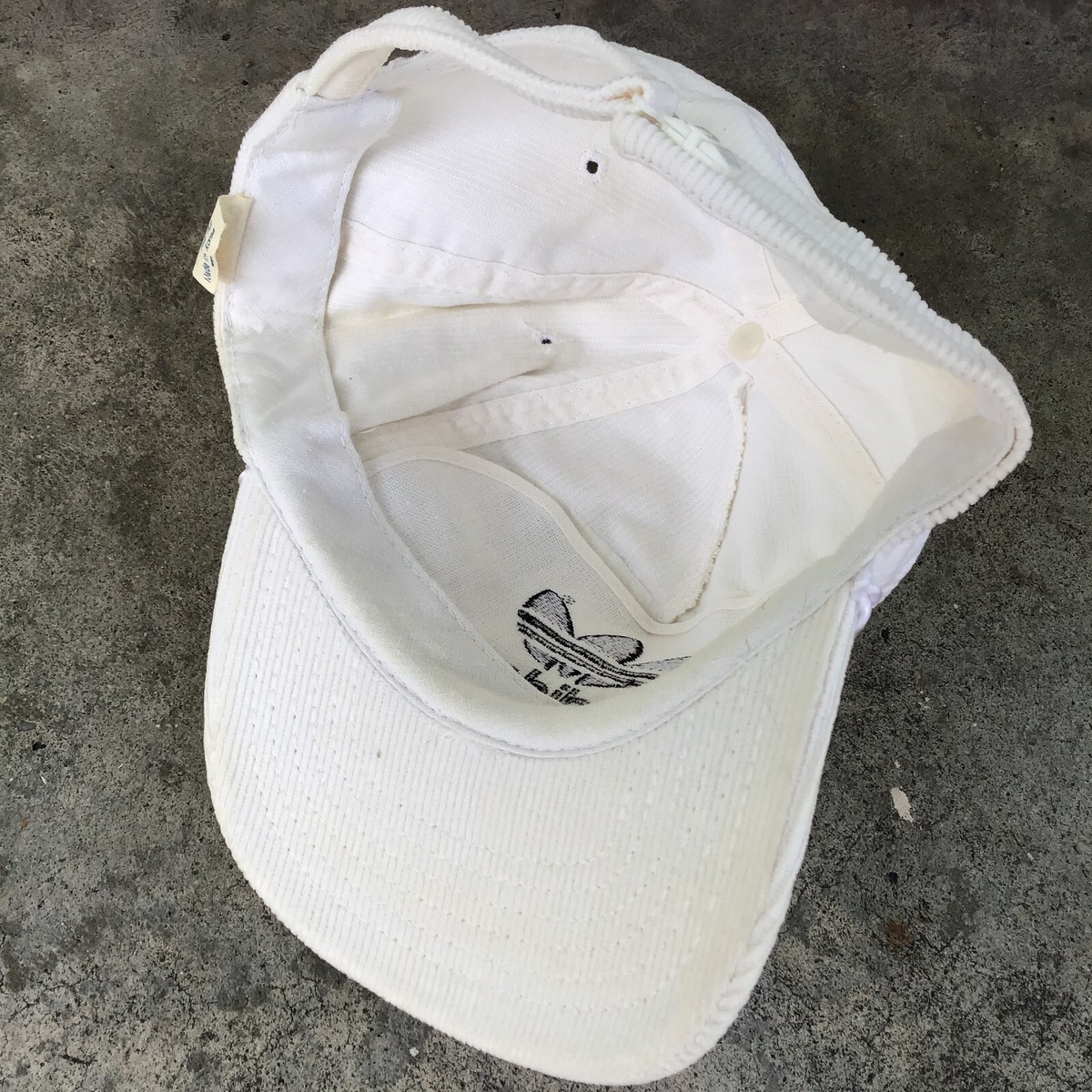 Vintage Adidas Corduroy Zipperback Hat White *Stained* Amapro | eBay