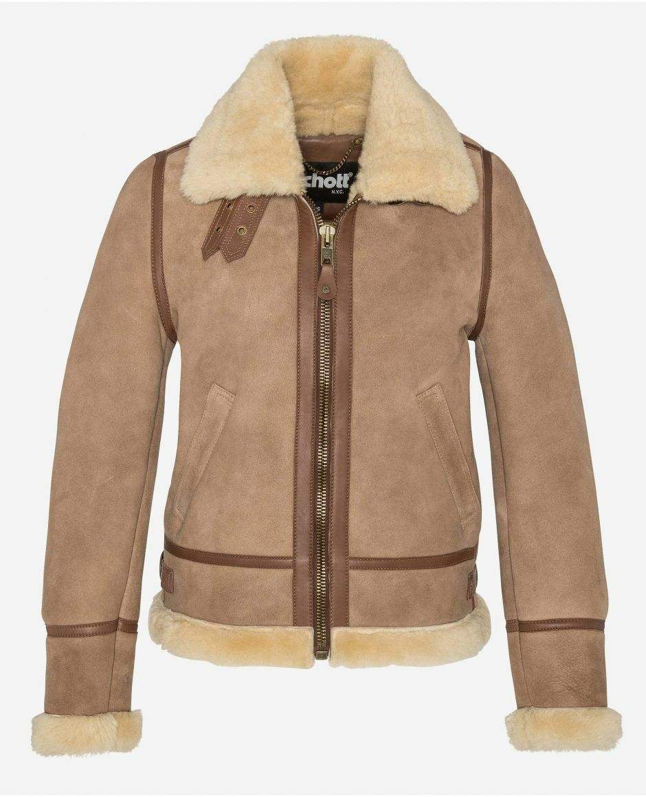 Schott NYC Leather Sheepskin Bomber Jacket LCW1255A Camel M | eBay UK