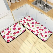 2 Piece Kitchen Rugs and Mats Fruit Cherry Cushioned Kitchen Mat Anti-Fatigue...