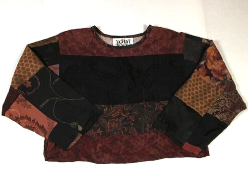 VTG Donna Jessica Women Patchwork Silk Crop Blouse Sz 1 US L Black Brown NWT