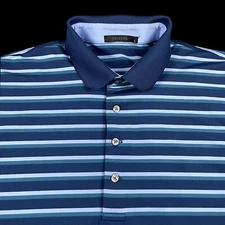 Greyson Golf Polo Shirt Mens Large Striped Blue Performance Stretch BARELY WORN!