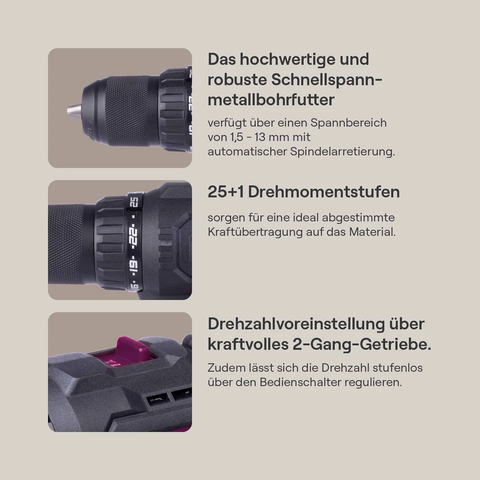 Gomag Akku-Bohrschrauber 20V GO-BS60BL | 60 Nm Drehmoment | 1,5-13mm Bohrfutter - Bild 3 von 4