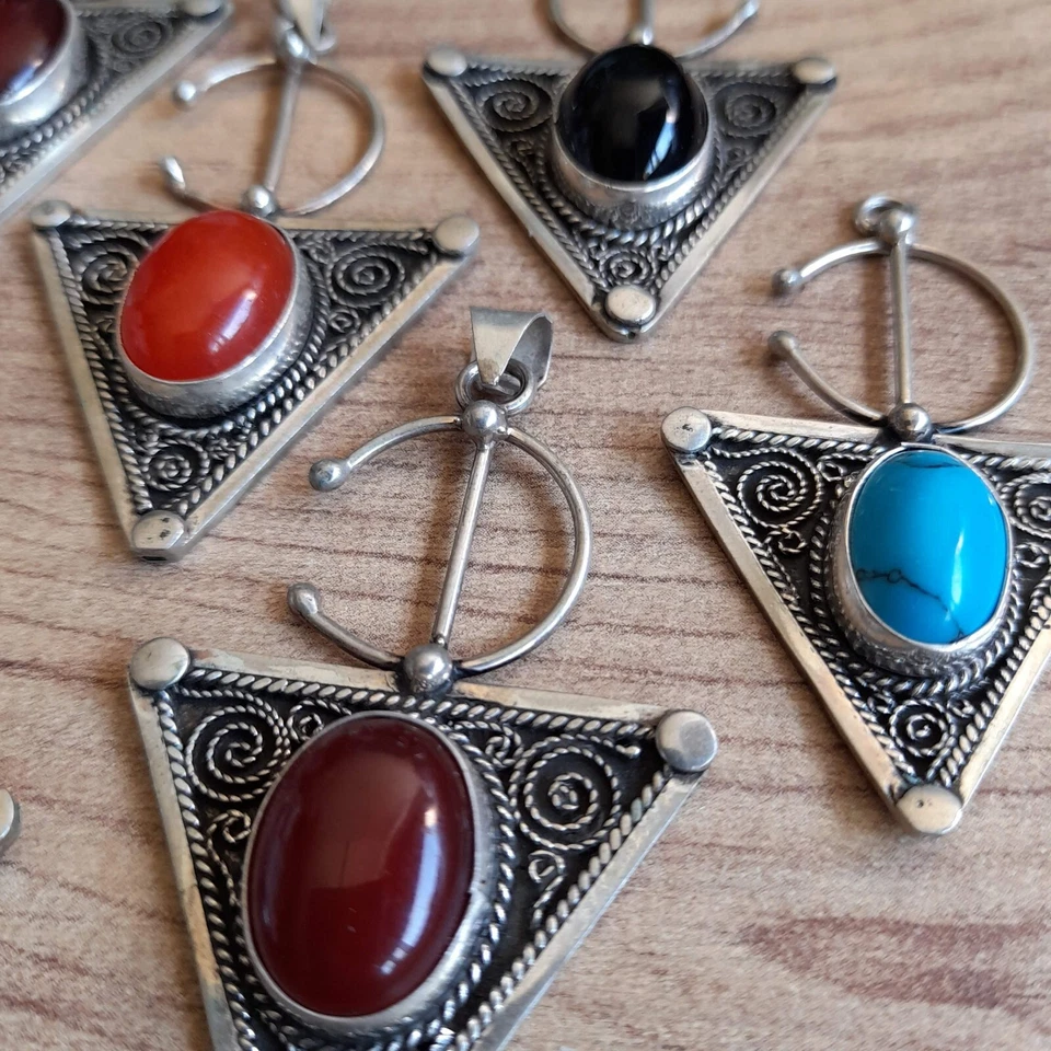 Collar Hecho a Mano Amazigh Plata Marruecos Marroquí Colgantes Beréber Antiguo Artesano Foto 2 de 4