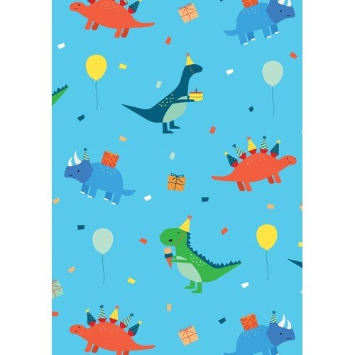 Dinosaur Party Gift Wrap Paper Folded 70cm x 49cm - Dinosaur Party Supplies blu - Picture 1 of 1