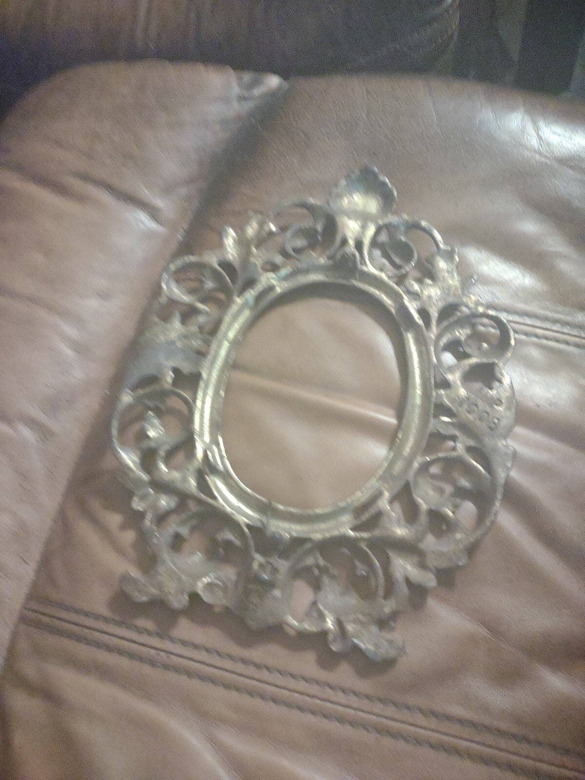 Antique Brass Ornate Art Nouveau Oval Picture Frame No Glass  12 x 9