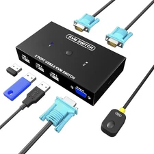KVM Switch VGA 2 Port, VGA KVM Switch for 2 Computers Share 1 Monitor & 3 USB...