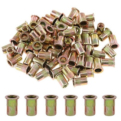 100Pcs 5/16''-18UNC Zinc Plated Carbon Steel Rivet Nut Flat Head Rivnut Threaded
