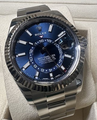 ROLEX SKY-DWELLER 42MM 326934 18K WHITE GOLD/STEEL BLUE DIAL OYSTER BRACELET