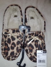 Route 66 Leopard Animal Print Moccasin Slippers w/ Faux Fur Lining Size L(9/10)