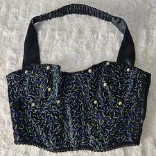Victoria  s Secret VTG Gold Label Black Corset Blue Green Beaded Bra Bustier Med