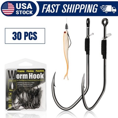 Dovesun 30PCS Wacky Rig Hooks - 3/0 Baitkeeper Fishing Hooks Worm Hooks for Bass