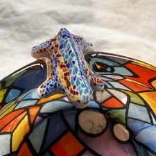 Guadi Style Art Glass Mosaic Image W/ Ceramic Lizard Trinket Dish/Ashtray EUC 3”