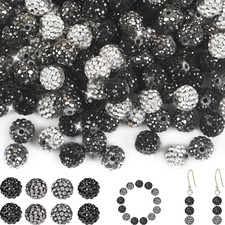 100Pcs Rhinestone Beads 10Mm Black Sparkle round Shamballa Disco Ball Beads