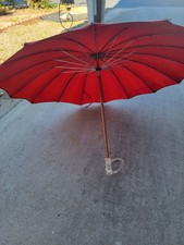 Vintage Umbrella Parasol Art Deco Red Acrylic Handle "R" on Snap Closure