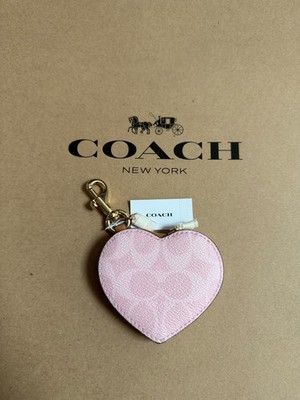 NWT COACH Heart Bag Charm With Patent Signature Leather