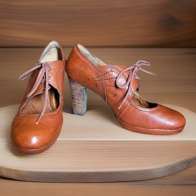 Clarks Flyrt Dally Brown Leather Lace Up Oxford Platform Pumps Heels Size 8.5 M