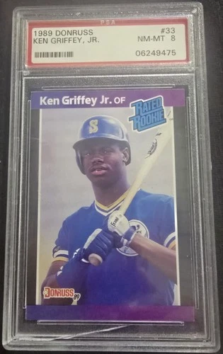 1989 Donruss - Rated Rookie Ken Griffey Jr #33 (RC). Seattle Mariner.  PSA 8