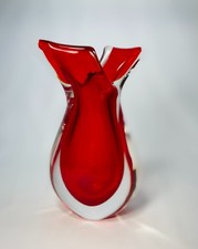 Vintage Murano Art Glass Red Sommerso Vase – Teardrop Fishtail Form, Italian Mid