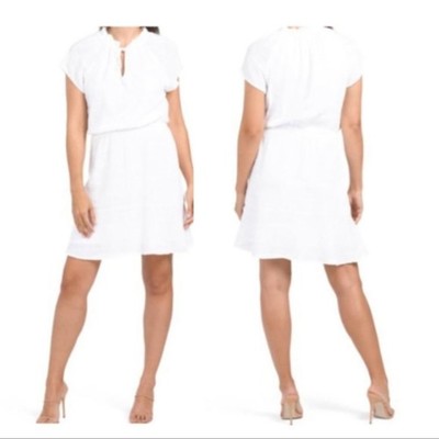 NEW Anthropology Cloth & Stone White Linen Blend Fit & Flare Dress Medium $149