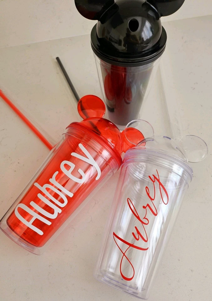 Disney Ears Personalised Funko Cup with Straw Mickey Mouse Kids Water 16oz New - Image 2 of 4