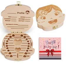 Baby Tooth Box Wooden Kids Keepsake Organizer Gift for Baby Teeth, Cute Child.