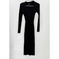 Lulus Black Ribbed Cutout Neck Midi Sweater Dress Long Sleeve Wrap Style XS