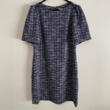 Calvin Klein Blue Tweed Shift Dress 12 Academia Preppy Old Money Heritage