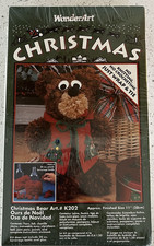 Vintage WonderArt Aunt Lydia's Craft Kit Christmas Bear Art 11" Tall K202 SEALED
