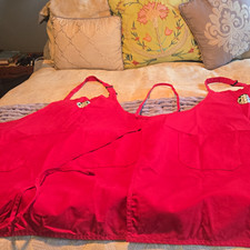 Lot of 2 Authentic Starbucks Red Bib Apron w/ Pockets, One Size Unisex Adults