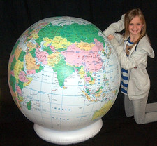 54" Inflatable LIGHT BLUE Political Earth Globe BEACH BALL Swim Ring Base NEW