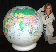 54" Inflatable LIGHT BLUE Political Earth Globe BEACH BALL Swim Ring Base NEW