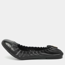 Tory Burch Abbey Size 38 Black Leather Scrunch Ballet Flats