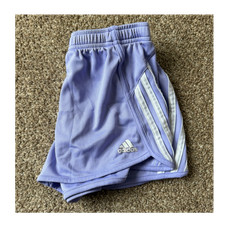 adidas Girls Athletic Mesh Shorts Purple White Size L 14 Polyester Stretch